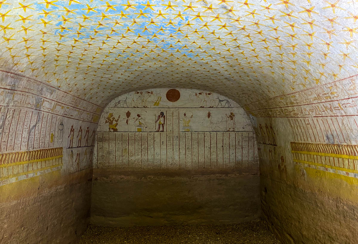 An elaborately painted tomb.