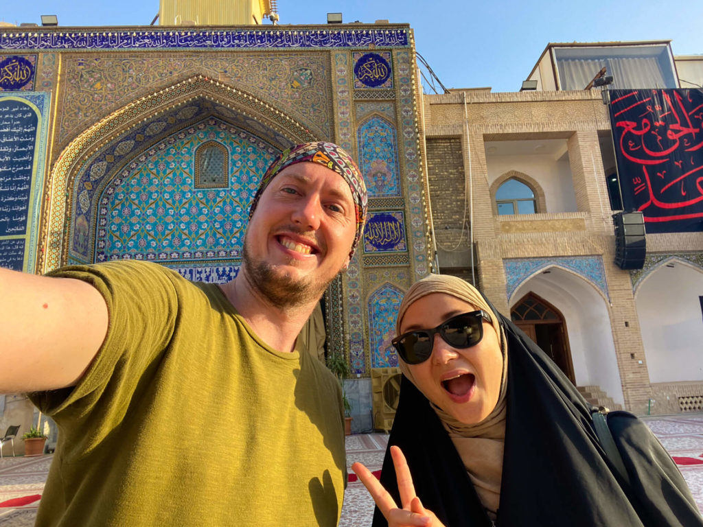 Anna and I inside the courtyard of the mosque with Anna wearing an abaya.