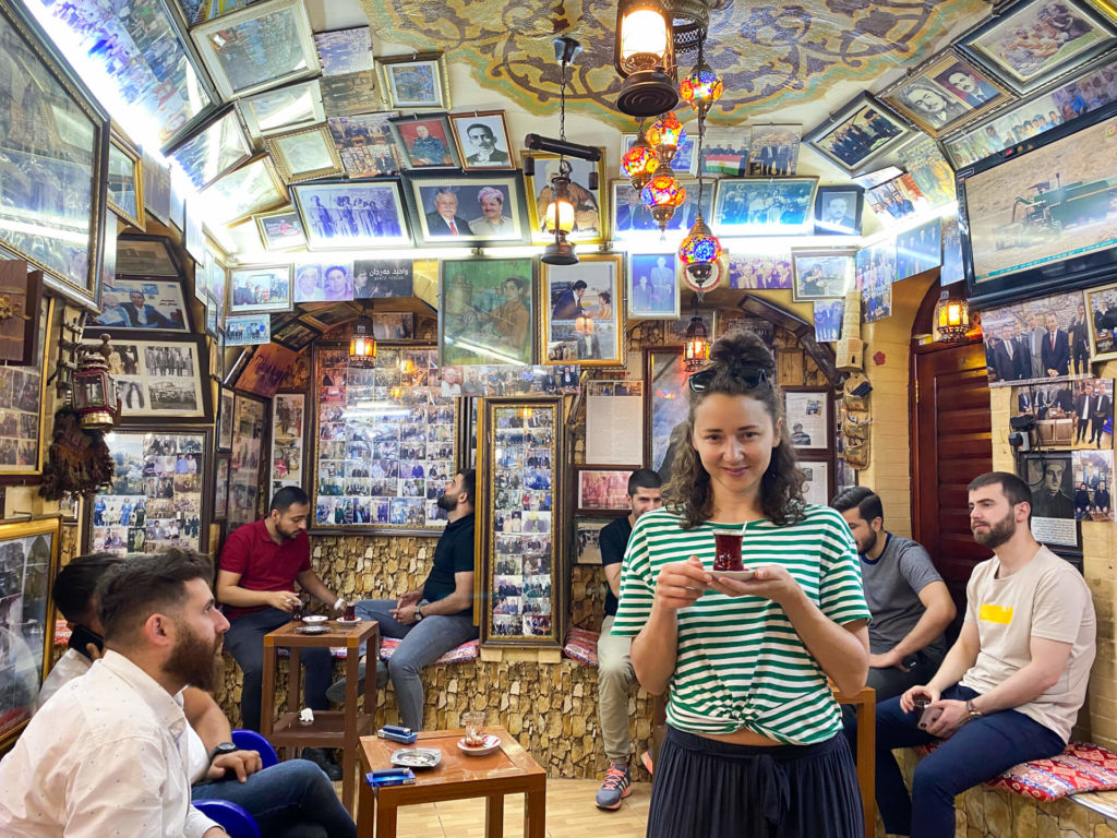 Anna drinking tea in the Mam Khalil tea house.