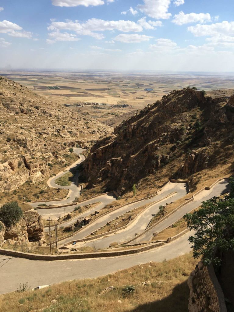 The road to the Al Qosh monastery zig zagging up a mountain.