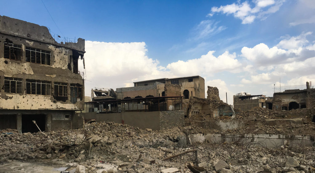 Several bombed out buildings in Mosul.