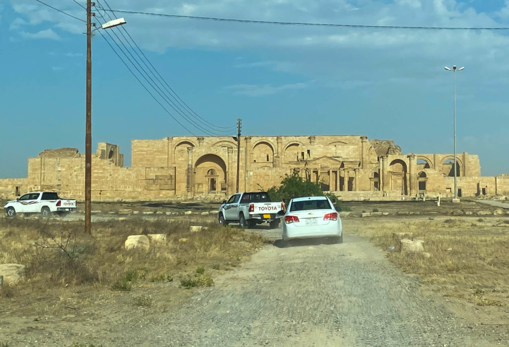 Our vehicles driving through the desert roads towards Hatra.