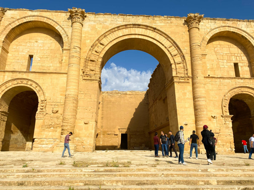 Hatra's main facade with our group standing out front.