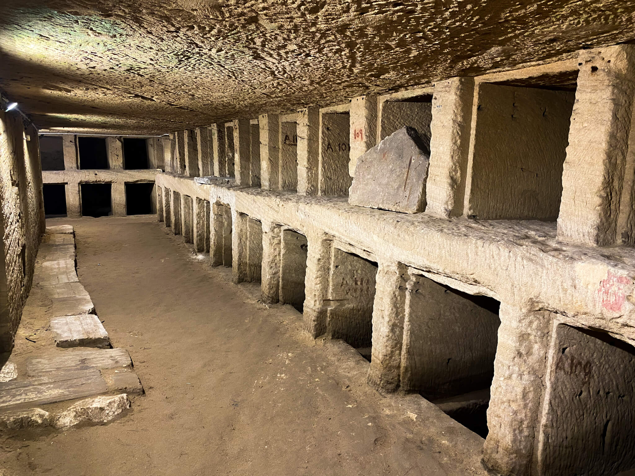 Rows of burial underground chambers.