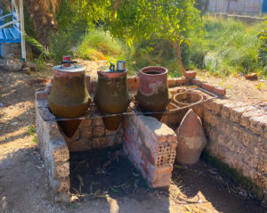 Clay pots for storing water.
