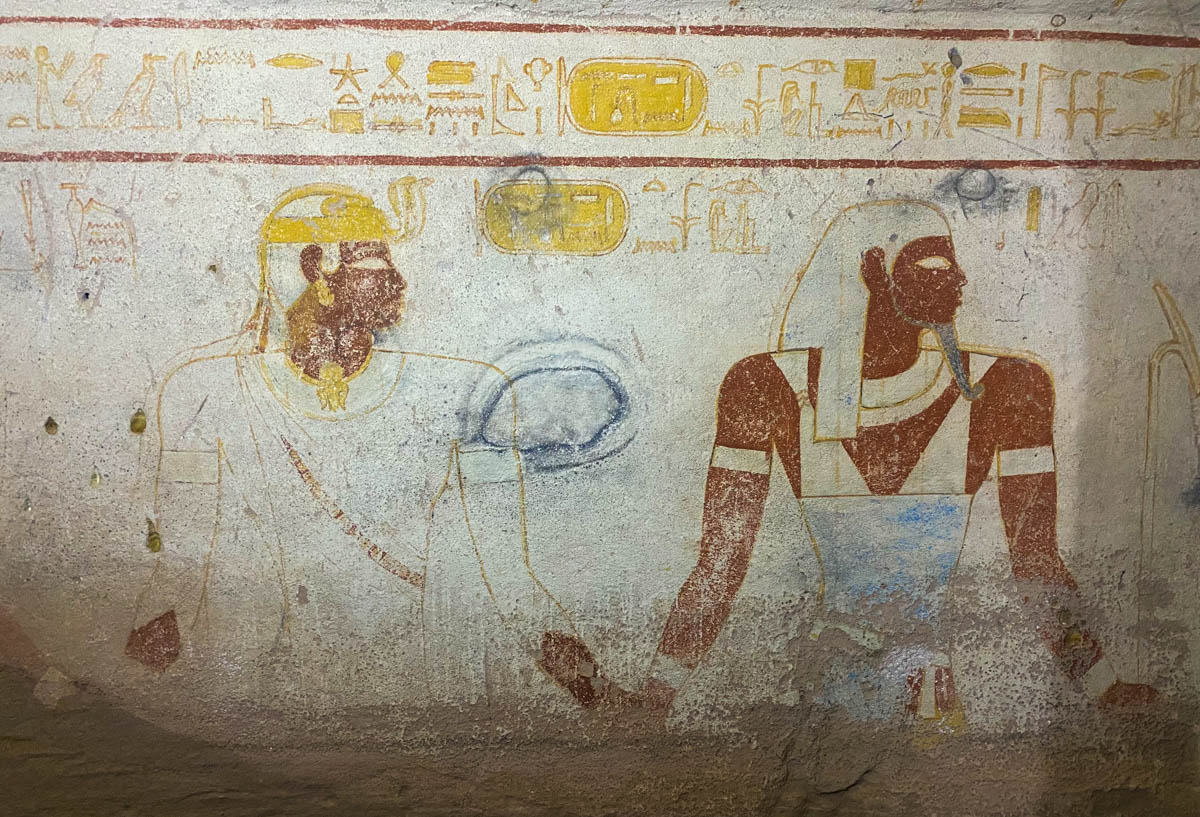 Pharaonic paintings on a white wall