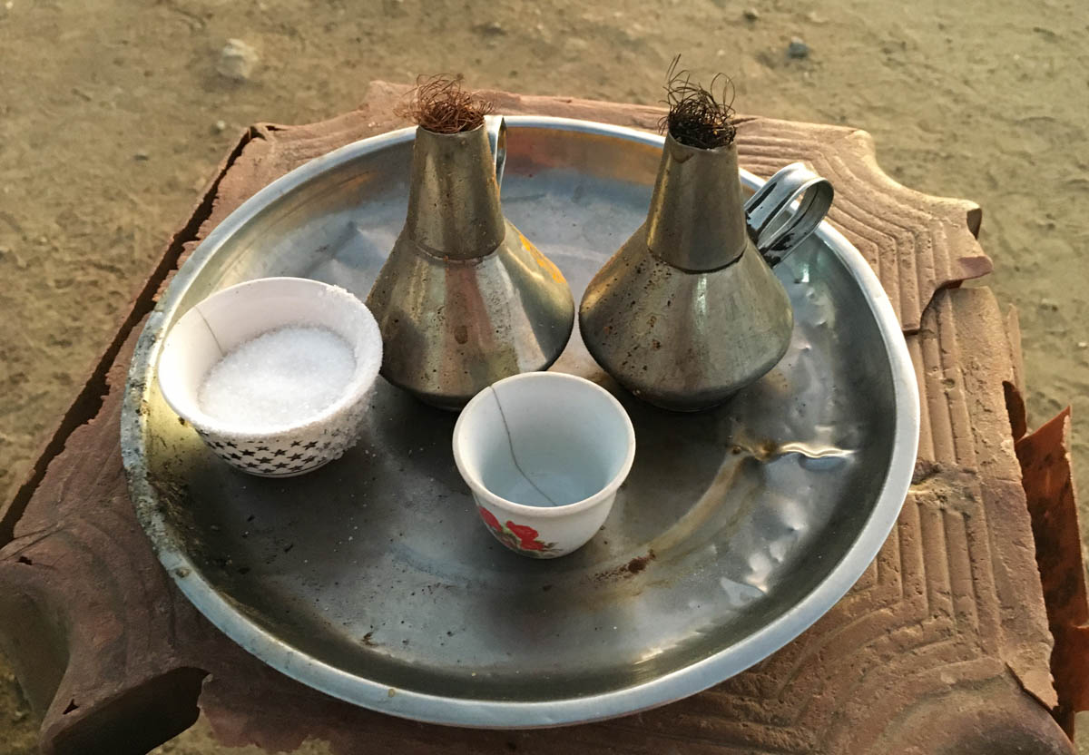 Traditional metal Sudanese coffee pots and cups.